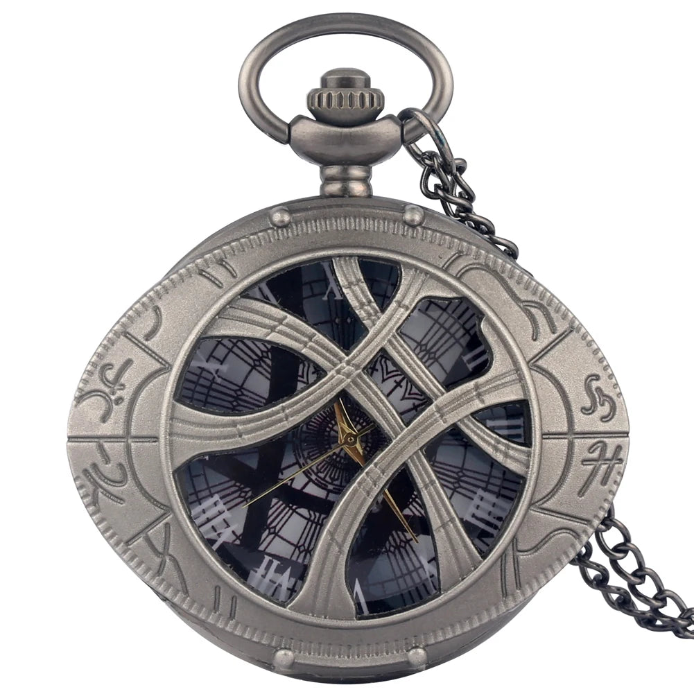 MARVEL Adults Quartz Analog Display Antique Acrylic Face Movies Marvel Doctor Strange Retro Bronze Metal Alloy Oval Hollow-Out Eye Of Agamotto Design Chain-Pocket Watches/Colors-Black/Gold/Light Gray/Retro Bronze/Retro Gray