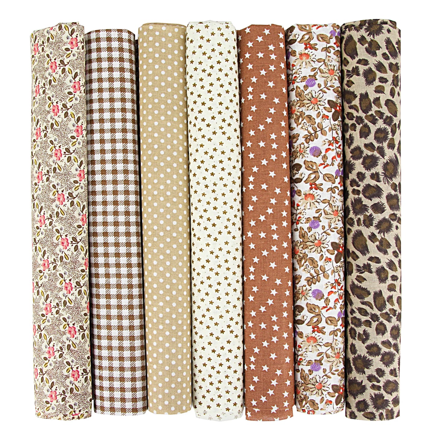 1-Set 7 Different Colors Handmade Anti-Static Printed Thin Patchwork Quilting Squares 100% Cotton Brocade Fabric Cloths/Colors-Floral/Geometric/Black/Checkered/Washable/Ironing Instructions