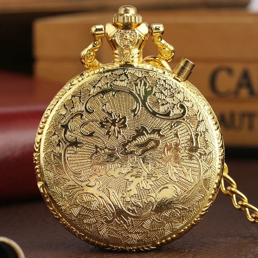 YISUYA Adults Antique Japanese Quartz Analog Display Acrylic Face Round Shaped Metal Alloy Case Hollow-Out Engraved Locomotive Train Floral Front Design Luminous LED Light Gold Chain-Pocket Watches /Colors-Gold/Bronze/Silver