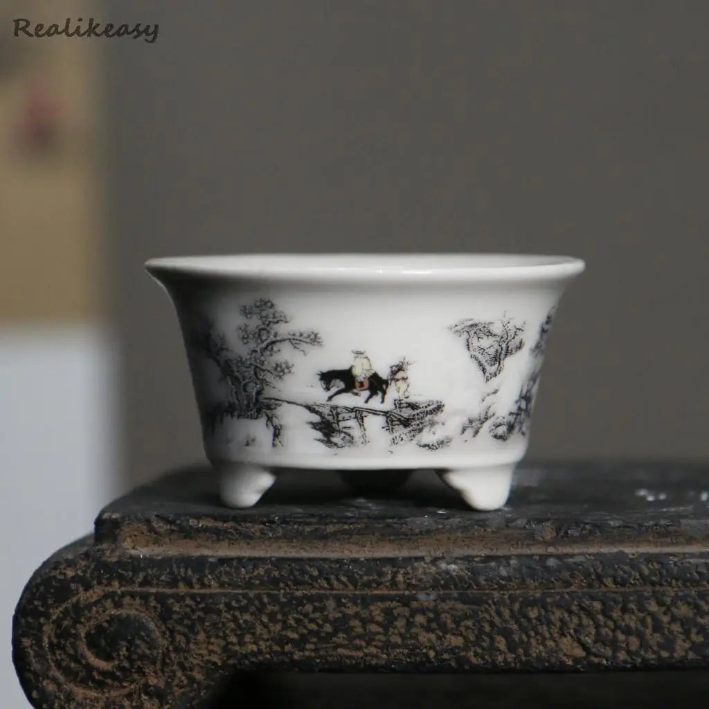 REALIKEASY Chinese Glazed Ceramic Mini Purple Round Shaped Bonsai Desktop Floral Flower Pots/Colors-Purple/Black/Pink/Red/White/Blue/Yellow