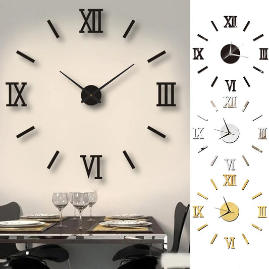 Self-Adhesive Waterproof Vapor-Proof Non-Toxic Safe Acrylic 3D Mirror Wall Clock Decals/Colors-Black/Silver/Gold