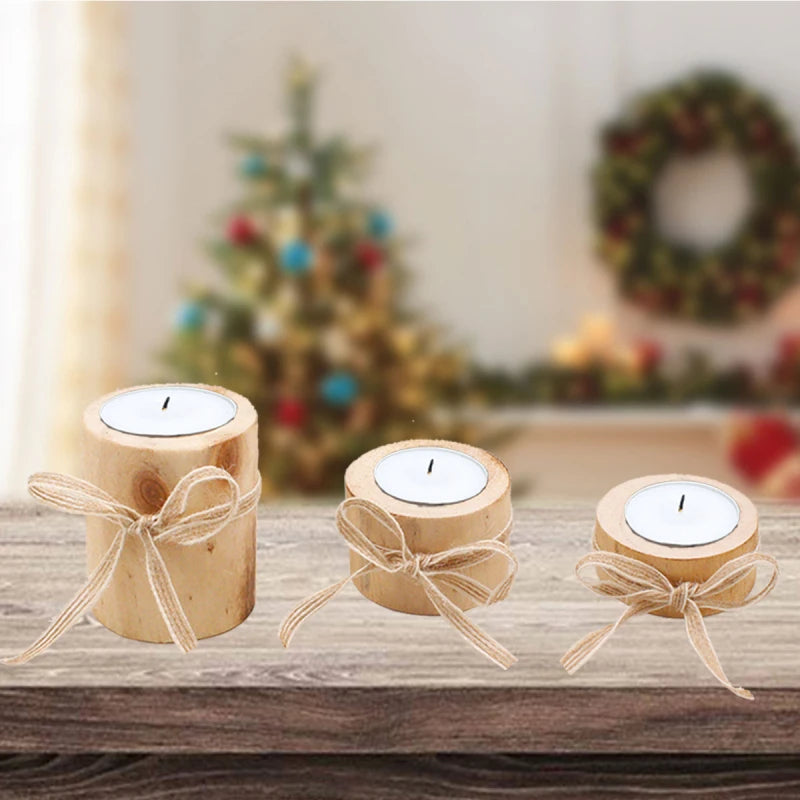 No-EN-Name-Null Modern Brown-Beige Solid Wood Small Tree Logs Design Matching Cup Tealight Candle Holders
