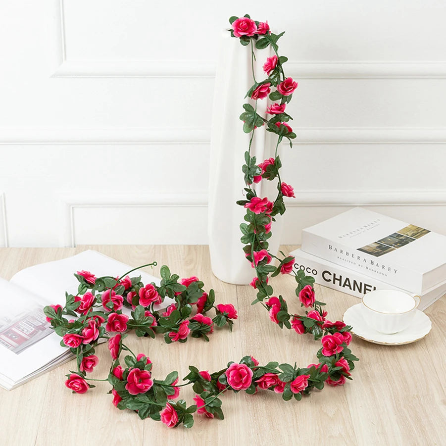 Plastic Artificial Climbing Flowering Silk Rose Vines/Colors-Light Blue/Red Rose/Deep Blue/Black/Light Purple/Champagne/Deep Pink/Orange/Plum/Beige/Light Blue/Burgundy