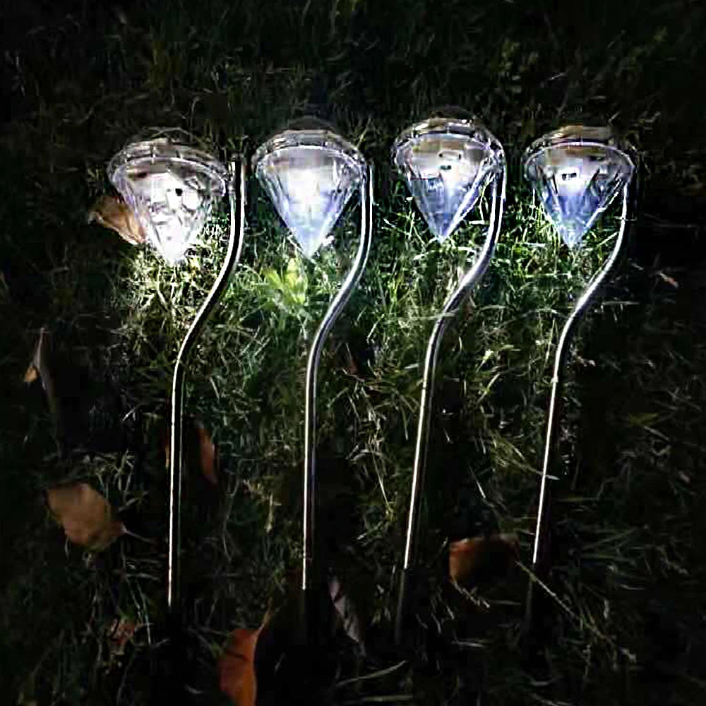 WRMIHU Solar-Powered Clear Diamond Shaped Light On-Off Automatic Light Sensing Function Warm White LED Silver Stainless Steel Multicolor Plastic Body Lawn Landscape Pathway Stake Garden Lights/Colors-Clear/Silver/Purple/Yellow/Red/White/Green Multicolor