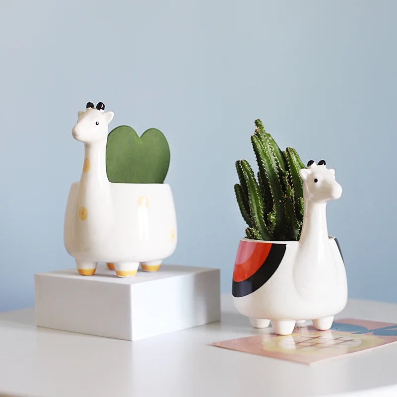 Ceramic Animal Potted Creative Cute Animal Succulent Plant Small Flower Pot Cute Desktop Art Ornaments Giraffe Panda Flower Vase
