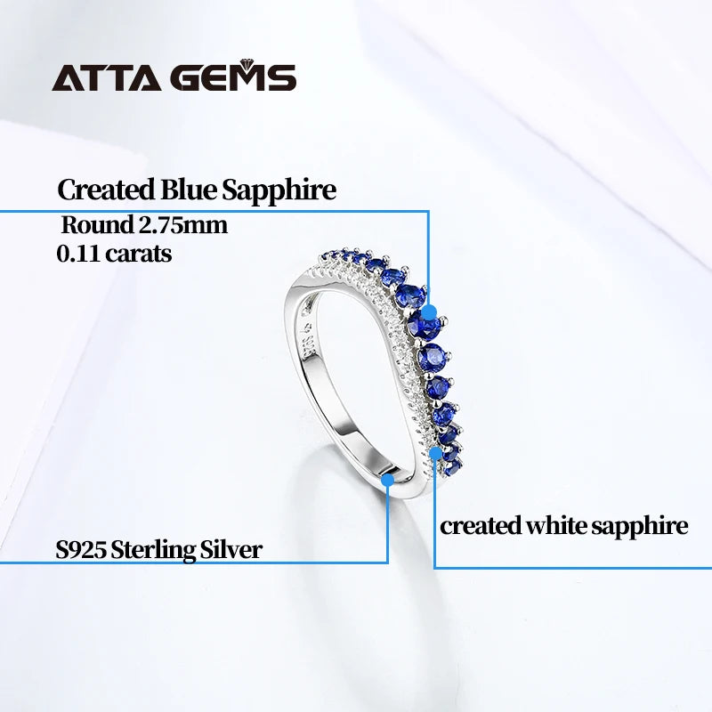 ATTAGEMS Women Staked Round Cut Blue Sapphire Sterling Silver Solitaire Band Fine Jewelry Size 10 Rings/Colors-Blue/Pink/Silver