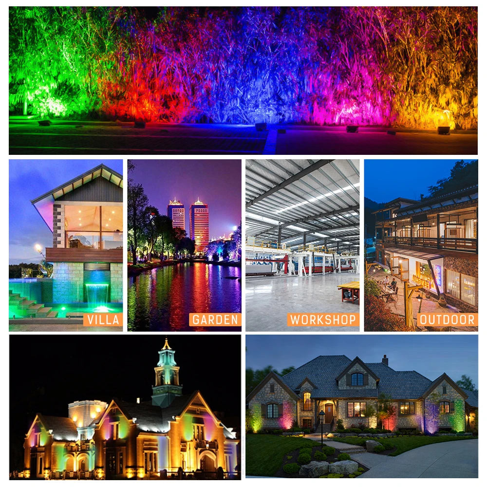 APRILLIGHT Outdoor Waterproof Remote Control Rectangle Aluminum Metal Body Black-White RGB LED Reflector Projector AC-Powered Wall-Mounted Flood-Spot Lights/Colors-White/Black/Multicolor/Watts: 20/30/50/100Watts