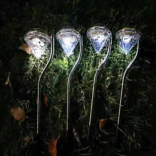 WRMIHU Solar-Powered Clear Diamond Shaped Light On-Off Automatic Light Sensing Function Warm White LED Silver Stainless Steel Multicolor Plastic Body Lawn Landscape Pathway Stake Garden Lights/Colors-Clear/Silver/Purple/Yellow/Red/White/Green Multicolor