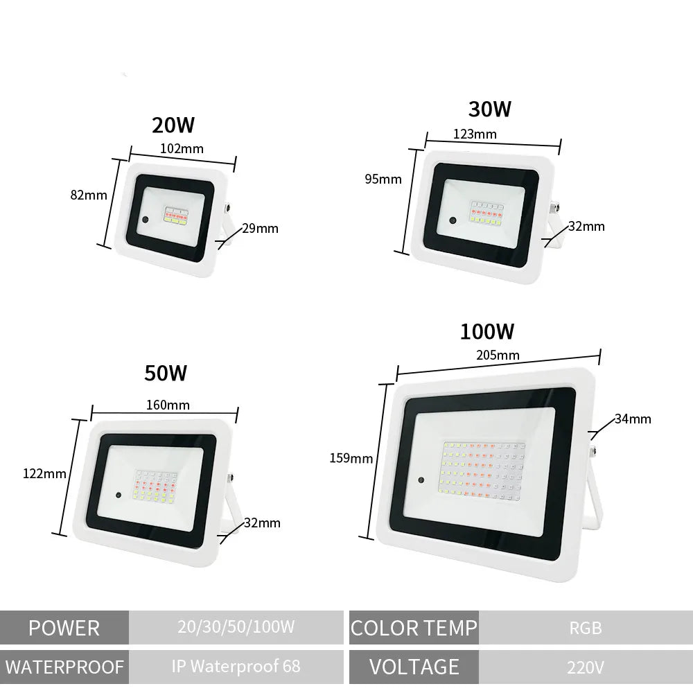 APRILLIGHT Outdoor Waterproof Remote Control Rectangle Aluminum Metal Body Black-White RGB LED Reflector Projector AC-Powered Wall-Mounted Flood-Spot Lights/Colors-White/Black/Multicolor/Watts: 20/30/50/100Watts