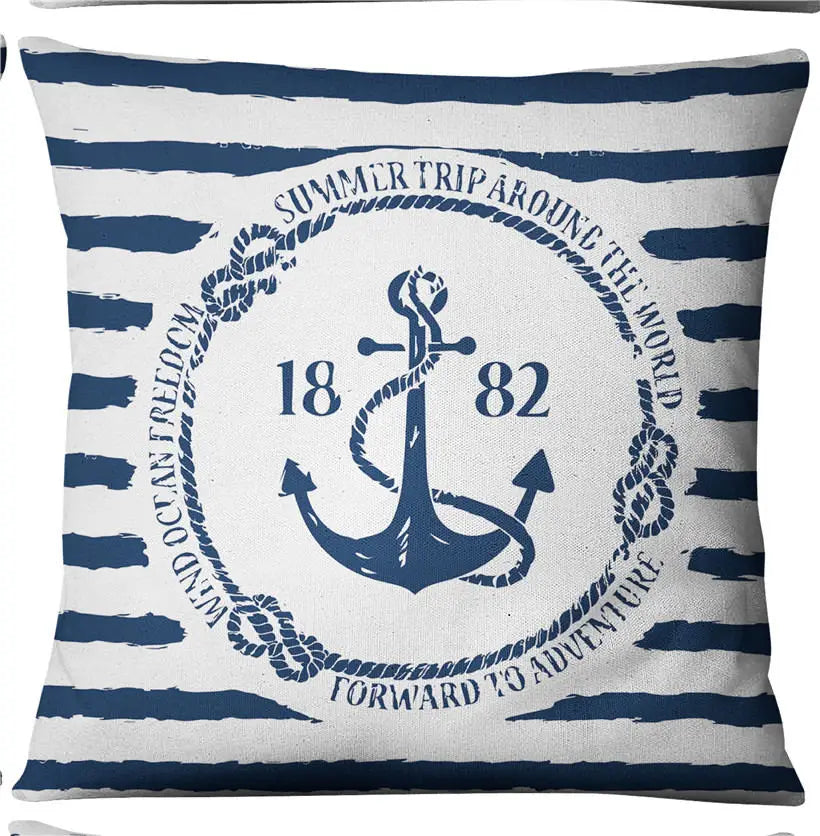 Blue Shell Starfish Linen / Cotton Throw Pillow Cover /Colors-Blue/Red/Animal