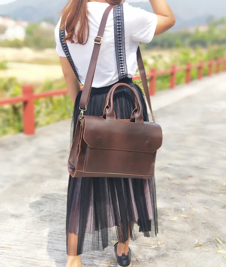 No-EN-Name-Null Women Modern Brown Rectangle Shaped Hard Faux Leather Metal Zipper A4 File Document Bag Polyester Lining Built-In 14 Inch Laptop Compartment One Shoulder Soft Straps-Two Soft Handles Business Briefcases/ Colors-Black/Brown/Gray