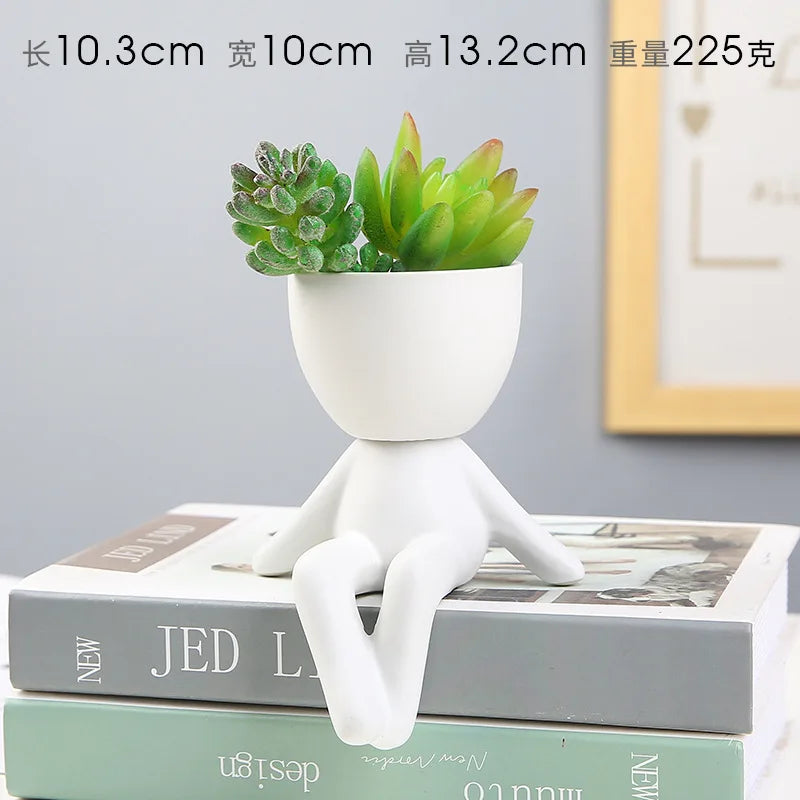 NATUREBELL Indoor European Mini Cute Cartoon Black-White Human Silhouette Shaped Succulent Desktop Flower Pots Planters