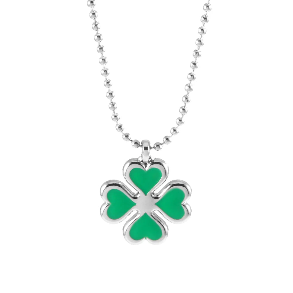 SONGCHANG Adult Women-Teen Girls Imitation Silver Metal Alloy Trim Green Four Leaf Clover Pendant Link Chain Necklaces/Colors-Black/Geometric