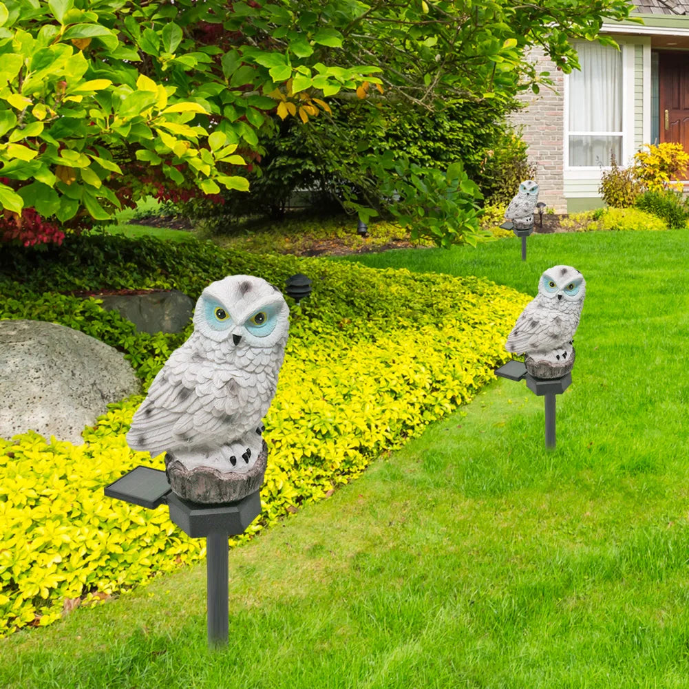 SHUNMAII Outdoor Garden Modern Plastic Body Solar-Powered LED Light Dark Brown Owl Shaped Stake Statue Waterproof Pathway Landscape Lights