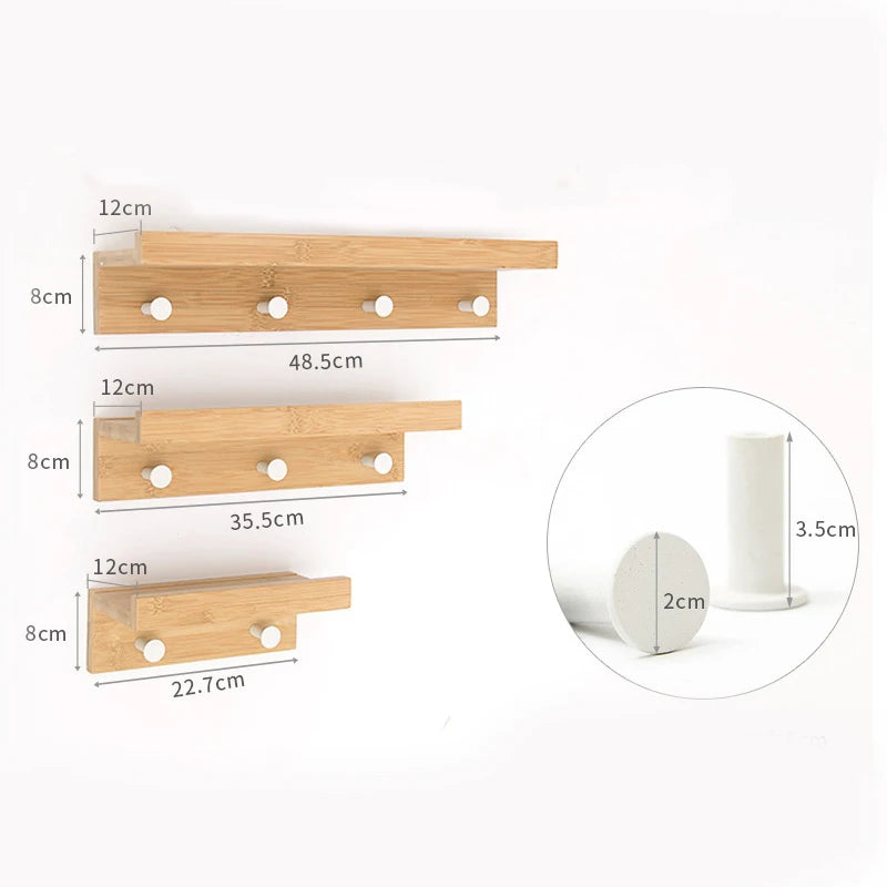 WOYIHO Home Decor Bamboo Wood White-Black Floating Wall-Mounted Coats-Hats Racks/Colors-White/Beige/Brown/Multicolor