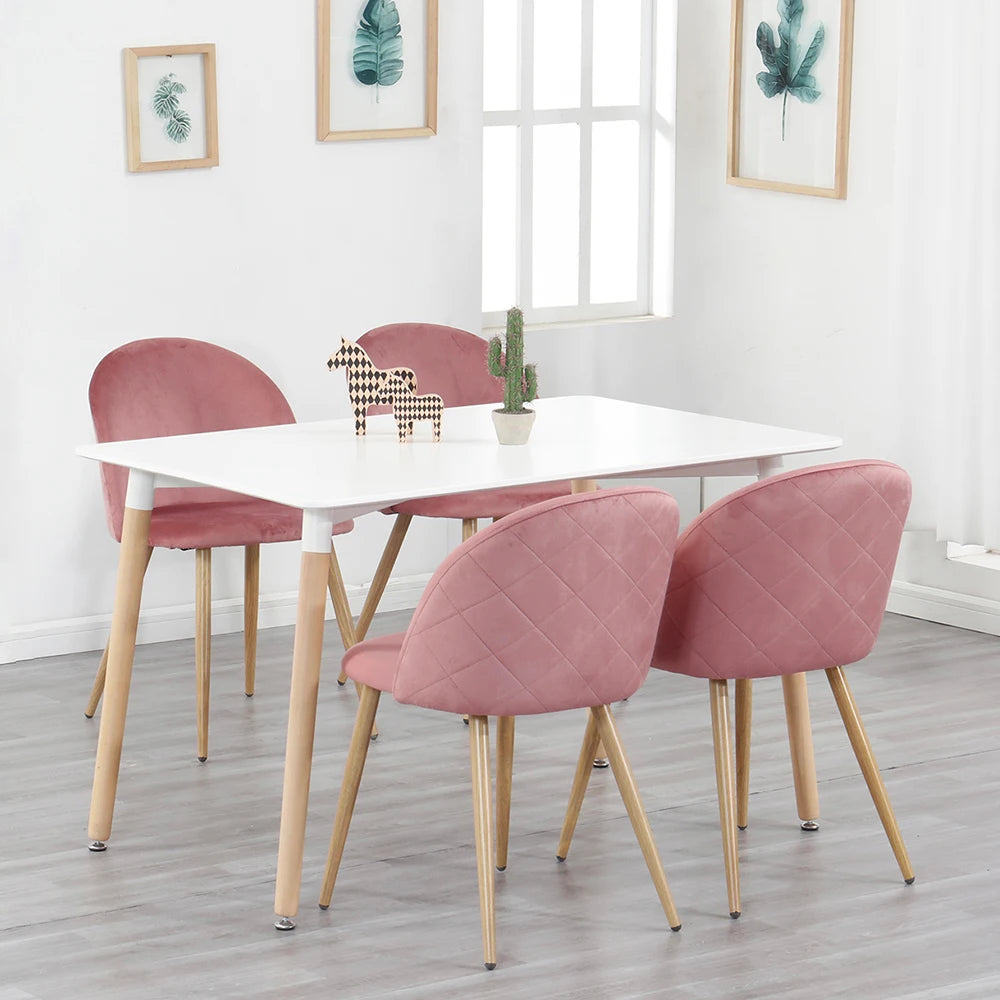 EGOONM 2 PCS Modern Upholstered Padded Thick Soft Pink-Blue Velvet Upholstery Fabric Cushions Anti-Slip-Anti-Scratch Chrome-Plated Wire Metal Base Non-Marking Plastic Feet Four Oak Wood Colored Metal Legs Kitchen-Dining Room Chairs Sets