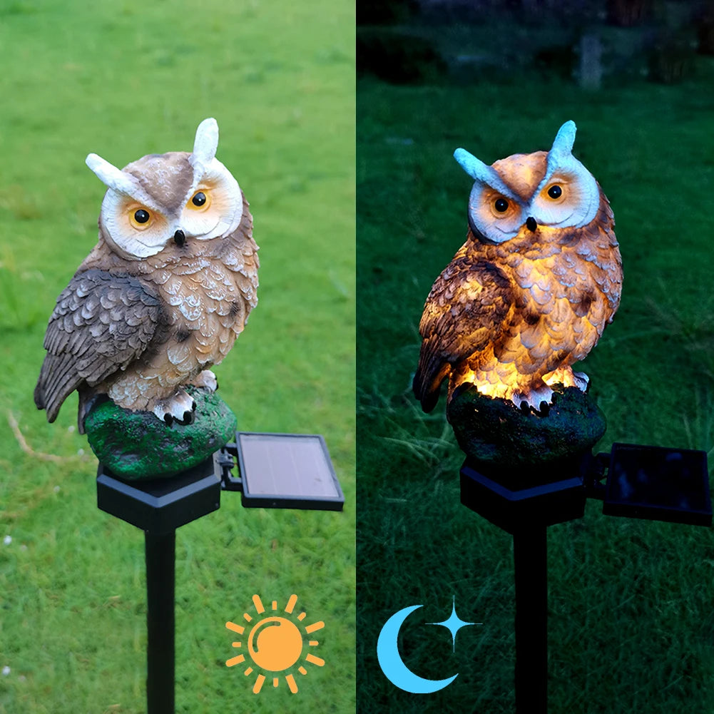 SHUNMAII Outdoor Garden Modern Plastic Body Solar-Powered LED Light Dark Brown Owl Shaped Stake Statue Waterproof Pathway Landscape Lights