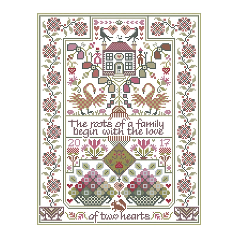 DREAMPATTERN Universal Teens-Adults Folded White Cotton Canvas Cartoon The Love Of Two Hearts Embroidered My You Cross Stitch Needlecraft Kits / 100% Cotton Fabric/1 Canvas/1 Cotton-Silk Thread/2 Needles/1 Paper Blueprint