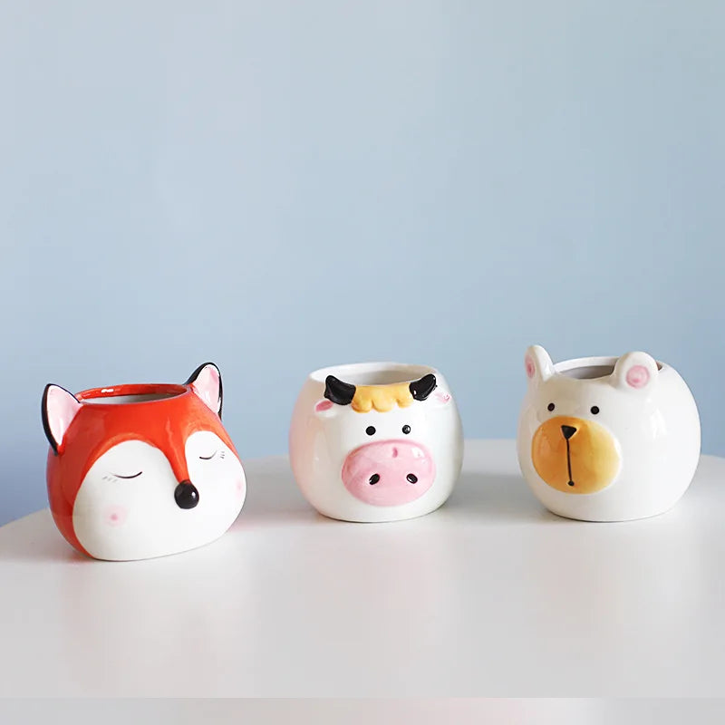Ceramic Animal Potted Creative Cute Animal Succulent Plant Small Flower Pot Cute Desktop Art Ornaments Giraffe Panda Flower Vase