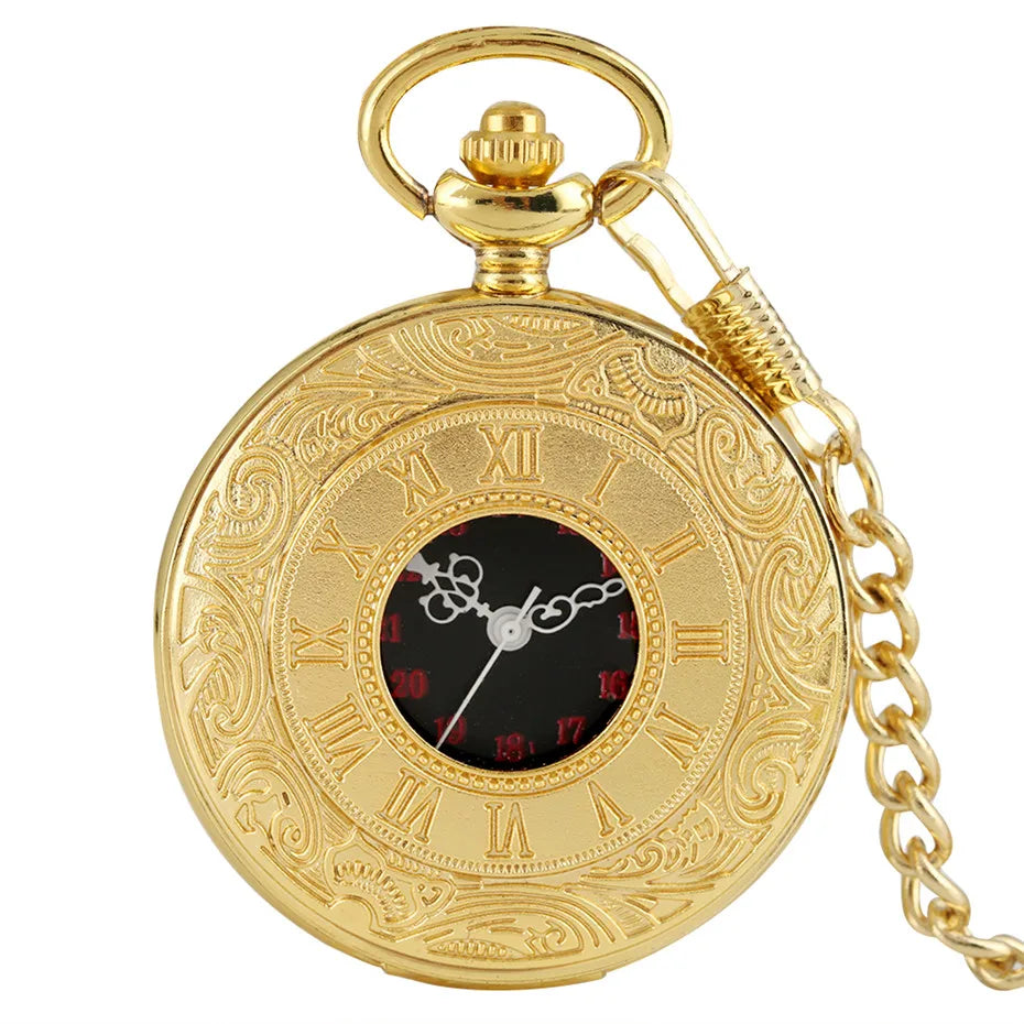 YISUYA Adults Men Antique Quartz Acrylic Face Round Shaped Metal Alloy Case Black Roman Numeral Steampunk Black Necklace Chain-Pocket Watches /Colors-Black/Gold/Silver/Bronze