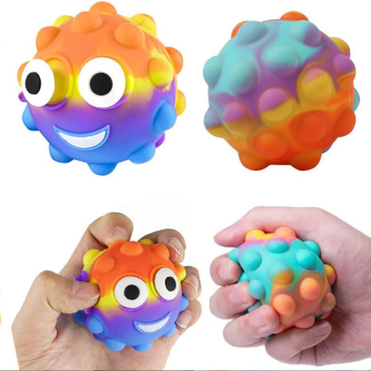 QLFAN Kids-Adults Safe-Tasteless Multicolor Silicone 3D Stress Relieving Squeeze Push Bubble Pop Bouncy Ball Sensory Toys / Ages: 3-18 Years Old + Older/Colors-Multicolor/Green/Yellow/Pink