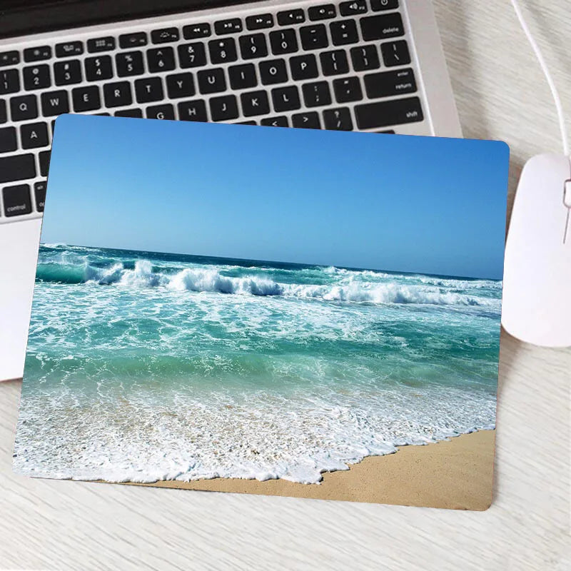 TWTOWO Modern Flat Multicolor Rectangle Shaped Stitched Edges Beach-Sea-Ocean-Landscape-Nature Themes With Wrist REST Rubber Anti-Slip Base Gaming Mouse Pads/Colors-Brown/Blue/Beige/Orange/Multicolor