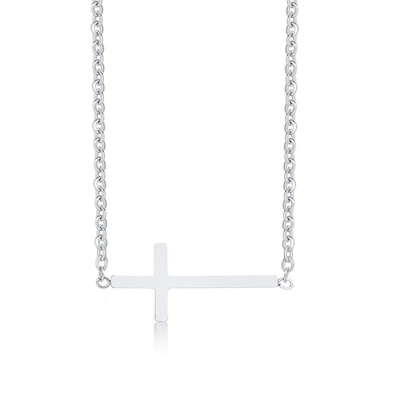 MEAEGUET Women Fine Imitation Tiny Dainty Sideway Cross Pendant Stainless Steel Three-Layer Gold-Plated Link Large Choker Chain Necklaces/Colors-Rose Gold/Gold/Silver