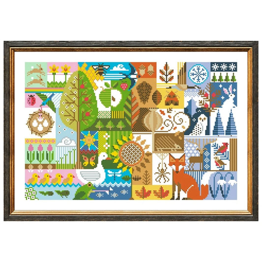 DREAMPATTERN Universal Teens-Adults Printed White Cotton Canvas Cross-Stitch Plant Embroidery Needlecraft Kits /Includes- 1 Printed Canvas/Cotton Thread/2 Needles/1 Paper Blueprint Kit