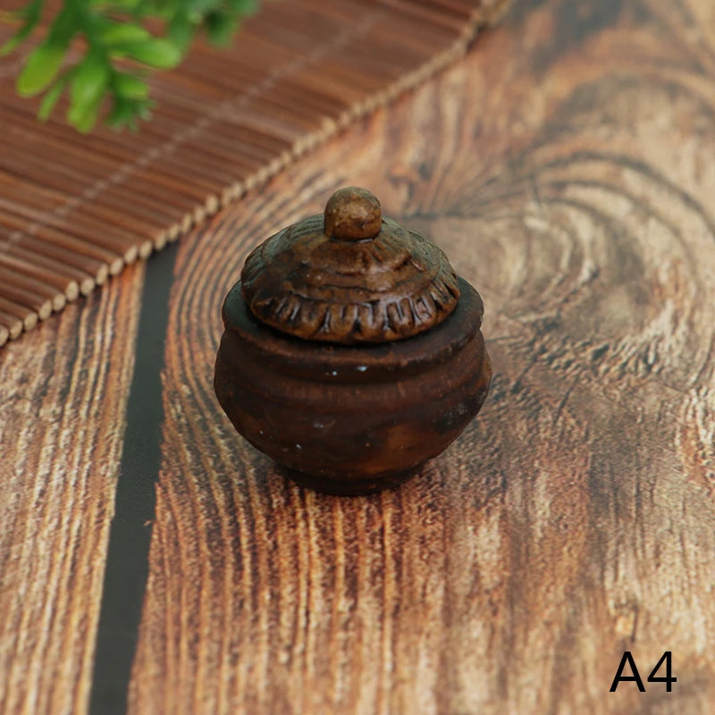 No-EN-Name-Null Kids Mini Brown-Beige Dollhouse Porcelain Ceramic Floral Flower Pots Dollhouse Accessories /Ages: 3-12 Years Old
