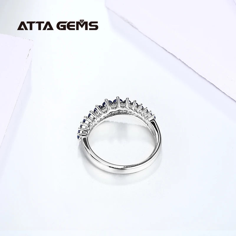 ATTAGEMS Women Staked Round Cut Blue Sapphire Sterling Silver Solitaire Band Fine Jewelry Size 10 Rings/Colors-Blue/Pink/Silver