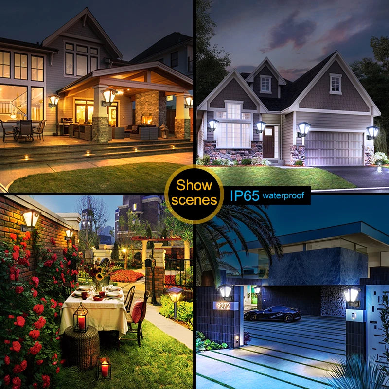 AMARYLLIS Outdoor Solar-Powered Warm-Cool White LED ART DECO Style Black Plastic Body Three Modes PIR Motion Sensor ON-OFF Two Install Ways Remote Control Waterproof Wall-Mounted-Ground Stake Landscape Pathway Lights/Colors-Black/White/Yellow