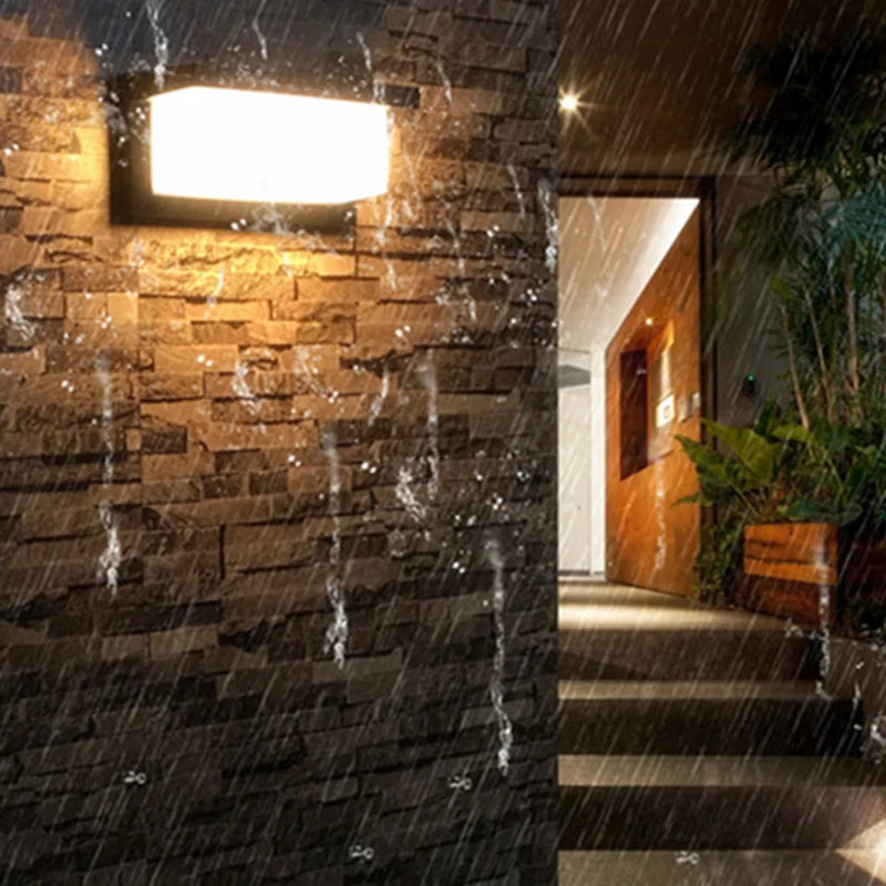 GAVT Outdoor Modern Waterproof EXTRA LARGE Black Rectangle Shaped Aluminum Metal Body Warm-Cool White LED Light Radar Motion Sensor Intelligent Light Control Wall Light Fixtures
