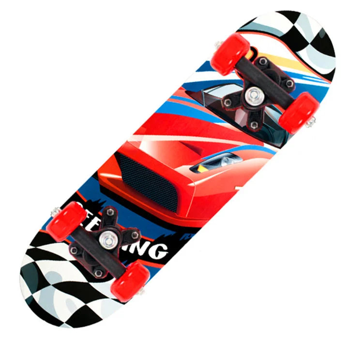PENGGUE Kids Outdoor Customized Beginners Multicolor Maple Wood-PVC Deck Double Rocker Aluminum Alloy Metal Cartoon Characters Classic Skateboards/Size: 60 cm x 15 cm/Colors-Multicolor/Blue/Black/Yellow/Purple/Floral/Red/Ages: 2-6 Years Old