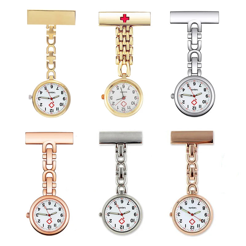 No-EN-Name-Null Gold-Silver Plated Round Metal Alloy Case Acrylic Face Lapel Pin Nurses Fob Pocket Watches