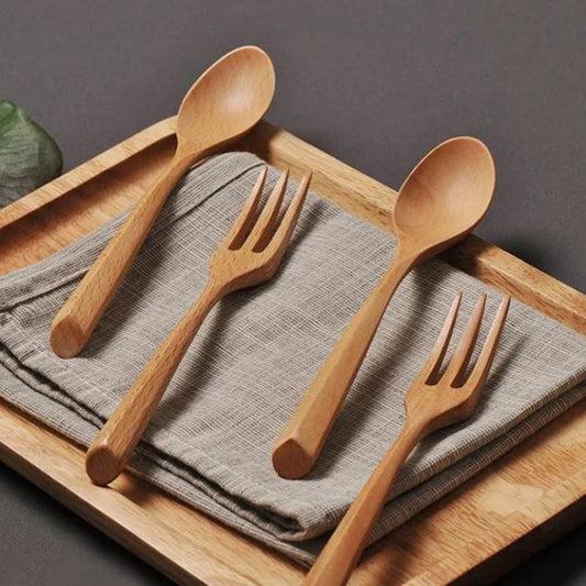 Handmade Japanese Beech Wood Chopsticks Spoon , Fork Set with Gift Pocket