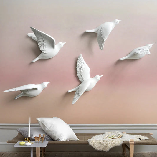No-EN-Name-Null Modern Hand Painted White 3D Flying Birds In The Sky Single Resin Wall Mounted One-Piece Home Decor Decals/Requires Glass-Masking Glue/Colors-White/Gold/Red/Bronze