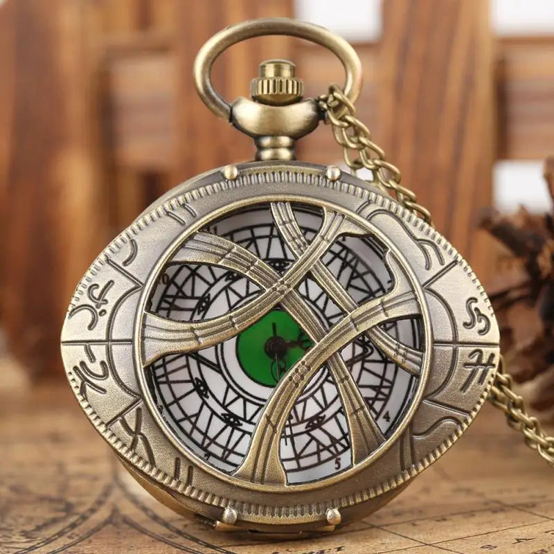 MARVEL Adults Quartz Analog Display Antique Acrylic Face Movies Marvel Doctor Strange Retro Bronze Metal Alloy Oval Hollow-Out Eye Of Agamotto Design Chain-Pocket Watches/Colors-Black/Gold/Light Gray/Retro Bronze/Retro Gray
