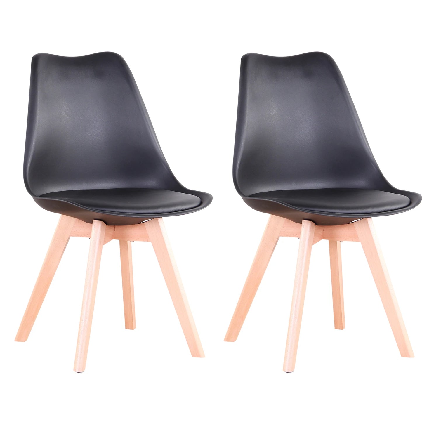 2/4/6 pcs Mid-Century Dining Black Plastic Shell Backrest Lounge Upholstered Faux Leather Cushion Paver Chairs/ Solid Beech Wood Legs