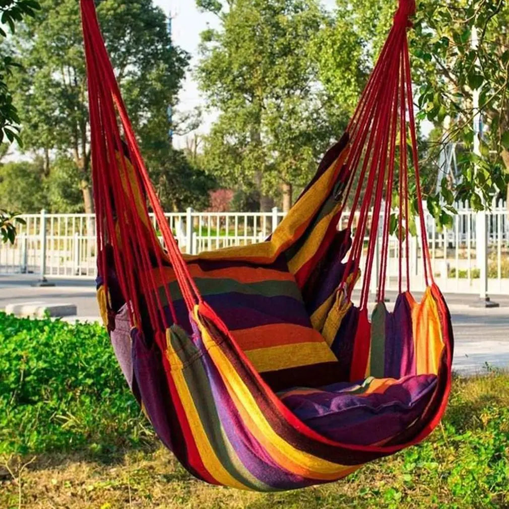 No-EN-Name-Null Outdoor-Indoor One Person Striped Black-Gray Canvas Fabric Hanging Swinging Hammock Chairs