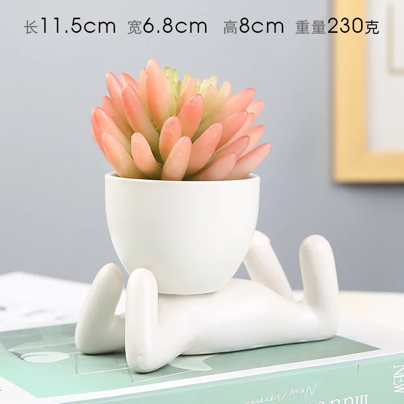 NATUREBELL Indoor European Mini Cute Cartoon Black-White Human Silhouette Shaped Succulent Desktop Flower Pots Planters