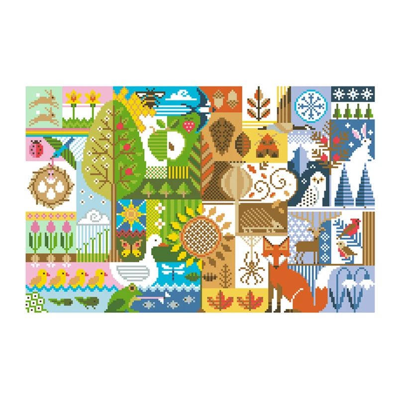 DREAMPATTERN Universal Teens-Adults Printed White Cotton Canvas Cross-Stitch Plant Embroidery Needlecraft Kits /Includes- 1 Printed Canvas/Cotton Thread/2 Needles/1 Paper Blueprint Kit
