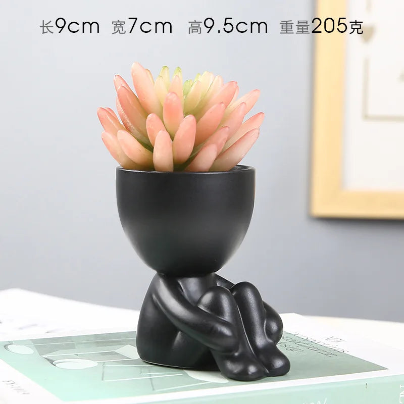 NATUREBELL Indoor European Mini Cute Cartoon Black-White Human Silhouette Shaped Succulent Desktop Flower Pots Planters