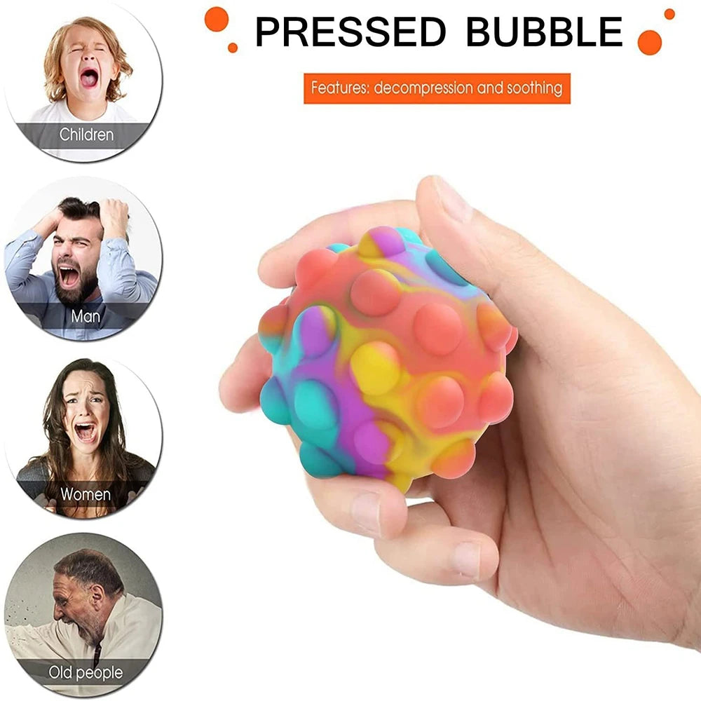 QLFAN Kids-Adults Safe-Tasteless Multicolor Silicone 3D Stress Relieving Squeeze Push Bubble Pop Bouncy Ball Sensory Toys / Ages: 3-18 Years Old + Older/Colors-Multicolor/Green/Yellow/Pink