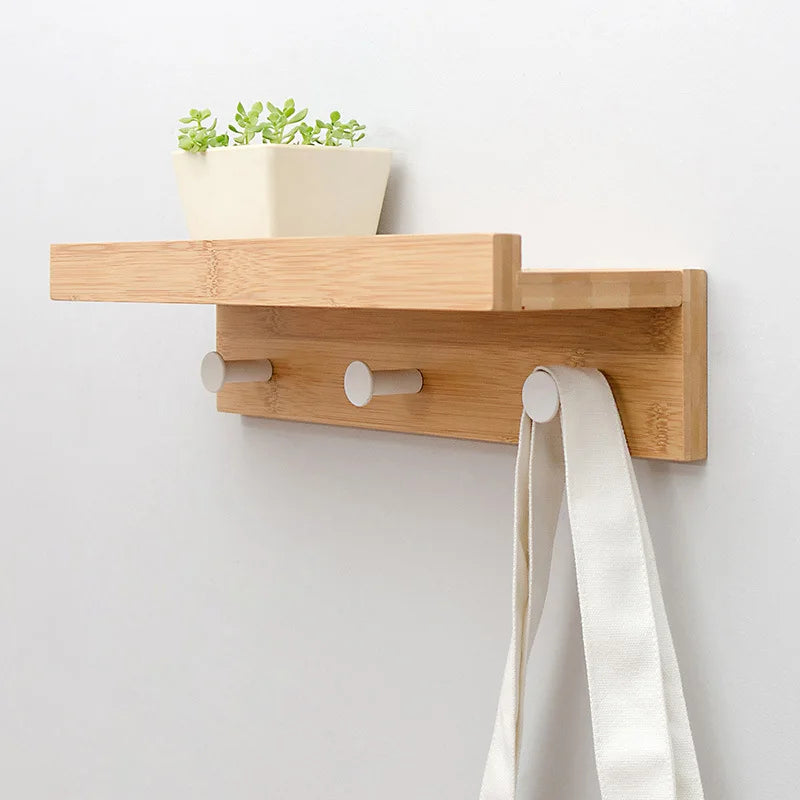 WOYIHO Home Decor Bamboo Wood White-Black Floating Wall-Mounted Coats-Hats Racks/Colors-White/Beige/Brown/Multicolor