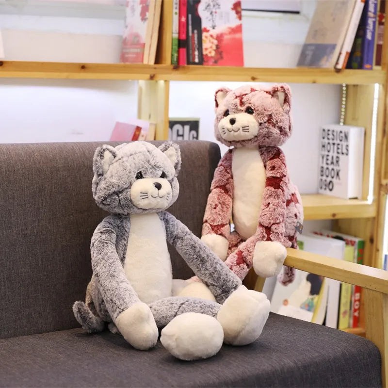 GFNANHAI Adults Kawaii Soft Plush Fluffy Polyester Cotton Fabric Long Leg Brown Cat Shaped Stuffed Animals Toys/18 Years Old +/Colors-Red/Brown/Gray/Checkered/Striped /Heights: 50 cm/ 70cm /90cm