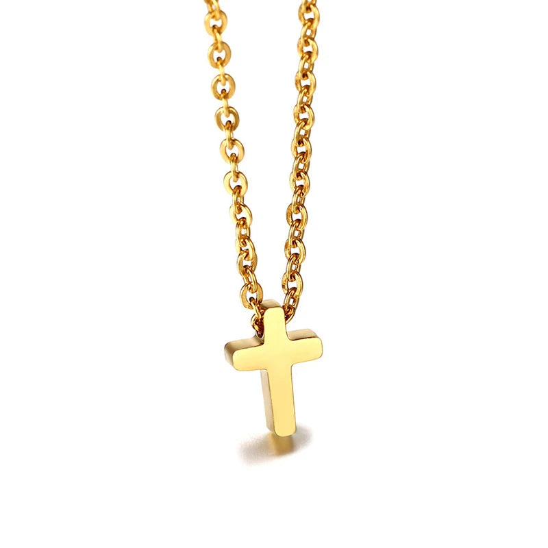MEAEGUET Women Fine Imitation Tiny Dainty Sideway Cross Pendant Stainless Steel Three-Layer Gold-Plated Link Large Choker Chain Necklaces/Colors-Rose Gold/Gold/Silver