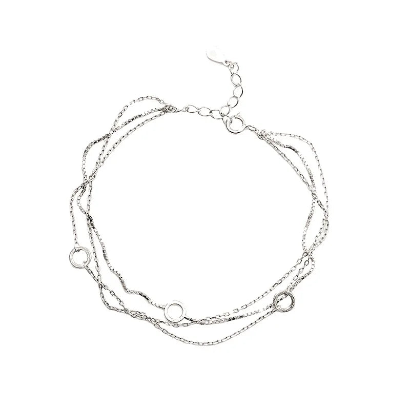 VENTFILLE Adult Women Fine Imitation Sterling Silver-Plated Metal Three-Layers Round O Rings Shaped Chain Charms Bracelets