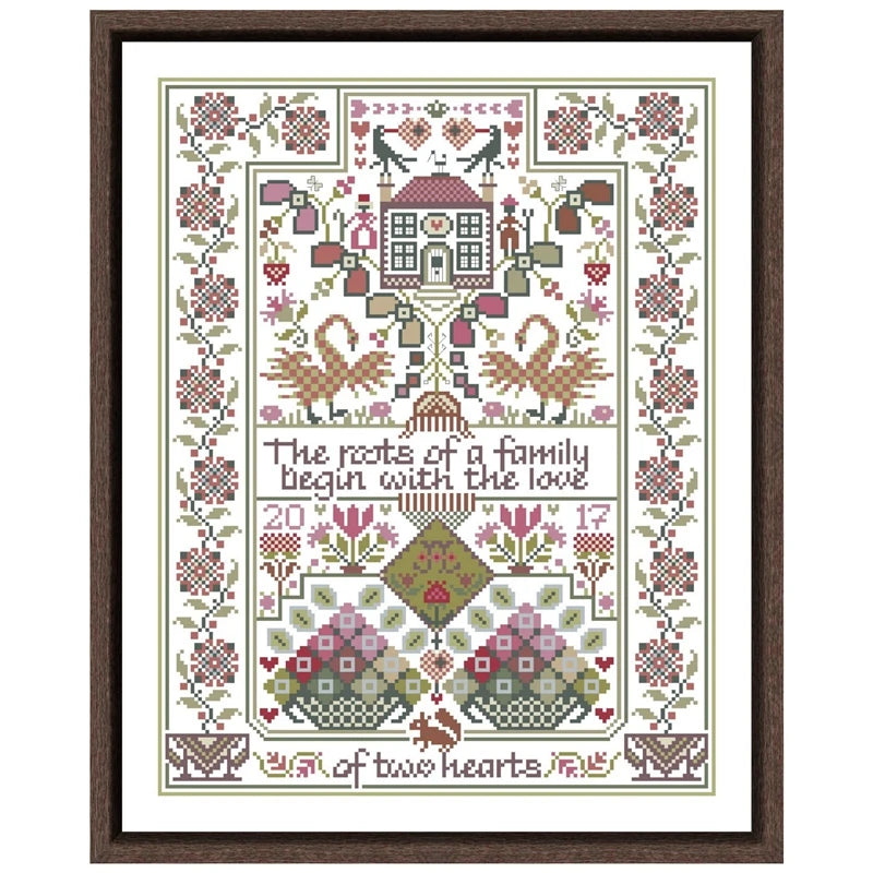 DREAMPATTERN Universal Teens-Adults Folded White Cotton Canvas Cartoon The Love Of Two Hearts Embroidered My You Cross Stitch Needlecraft Kits / 100% Cotton Fabric/1 Canvas/1 Cotton-Silk Thread/2 Needles/1 Paper Blueprint