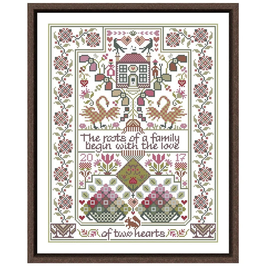 DREAMPATTERN Universal Teens-Adults Folded White Cotton Canvas Cartoon The Love Of Two Hearts Embroidered My You Cross Stitch Needlecraft Kits / 100% Cotton Fabric/1 Canvas/1 Cotton-Silk Thread/2 Needles/1 Paper Blueprint