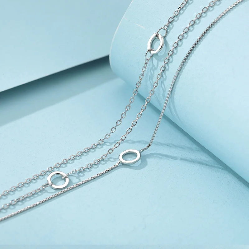 VENTFILLE Adult Women Fine Imitation Sterling Silver-Plated Metal Three-Layers Round O Rings Shaped Chain Charms Bracelets